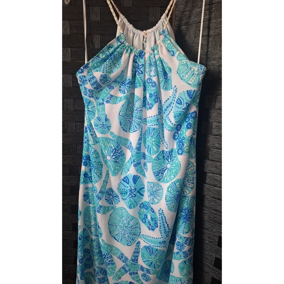 Lily Pulitzer | Inna Shells Print Halter Maxi Dress - White/Blue/Green - Picture 3 of 15
